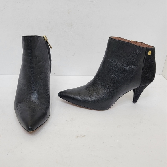 Louise et Cie Pointed Toe Black Leather & Cow Hair Heel Booties Size 7.5 - Picture 4 of 16
